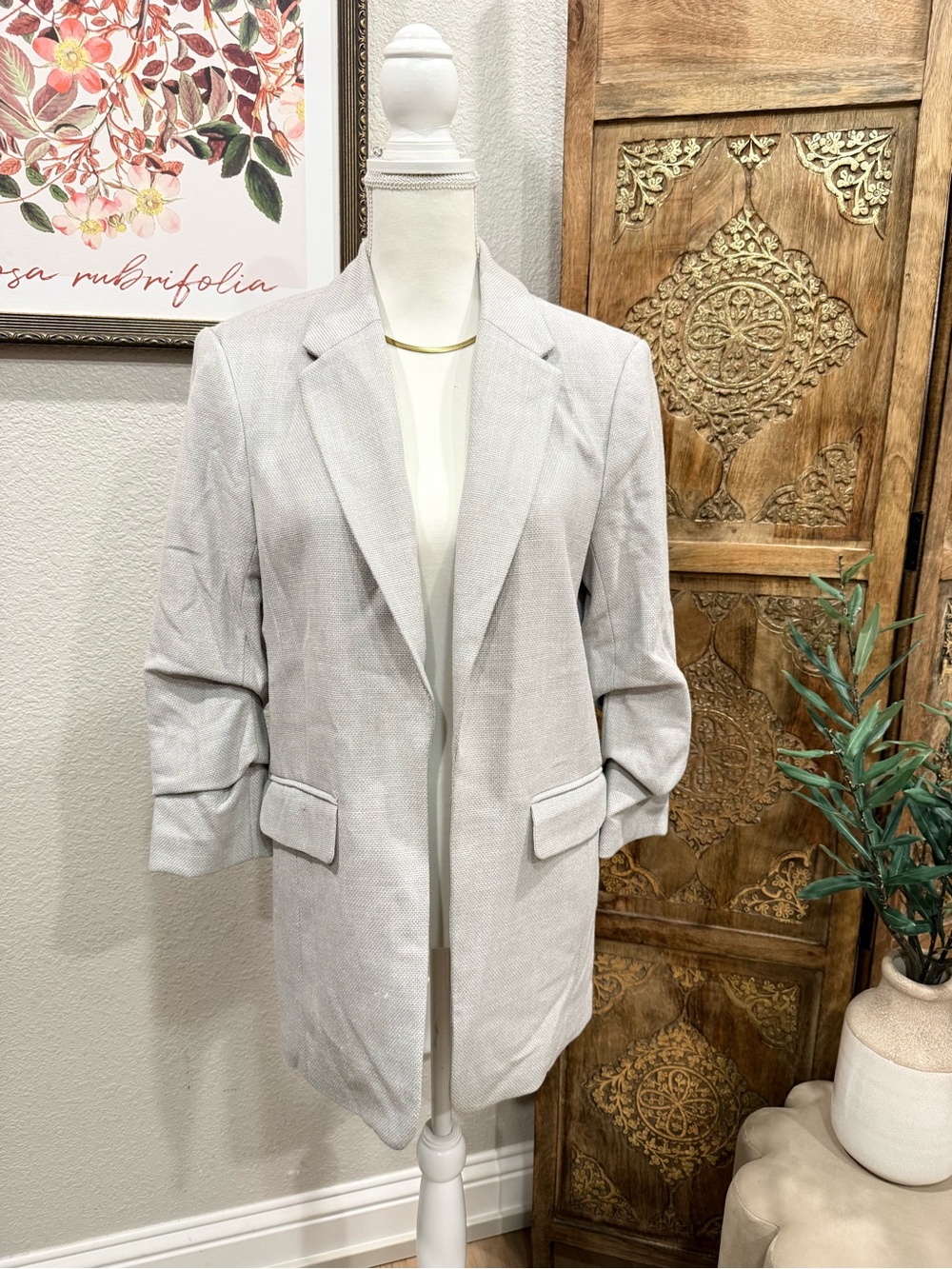 H&M Light Blue Gray Women's Blazer Jacket 0066